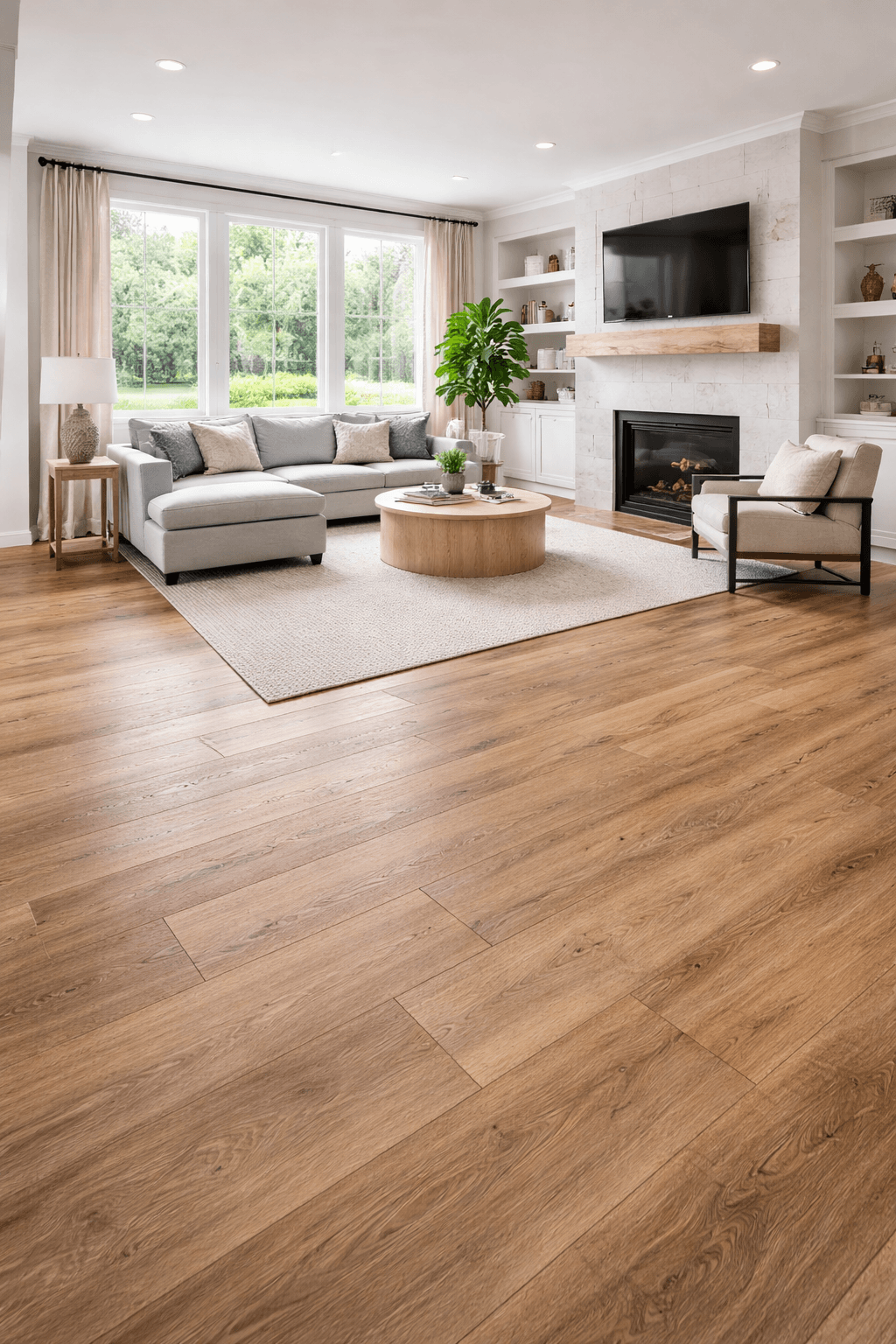 Luxury vinyl plank flooring in a modern living room